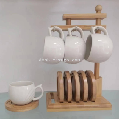 Household Creative European-Style Ceramic Cup Dish Bamboo and Wood Cup Set Afternoon Tea Black Tea Cup Saucer Porcelain