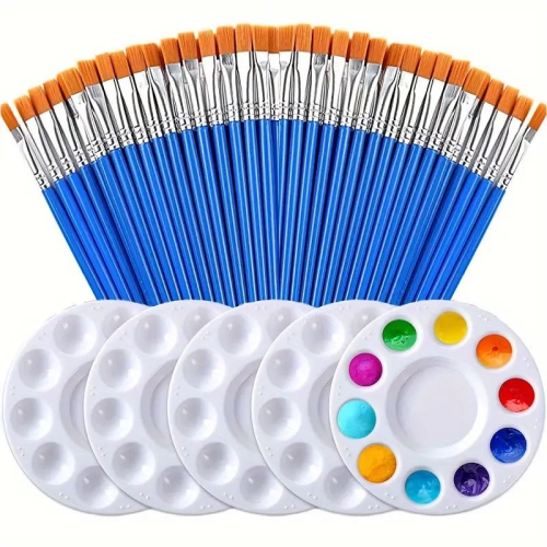 Paint Brushes Palettes Set, 30pcs Flat Nylon Hair Artist Bru