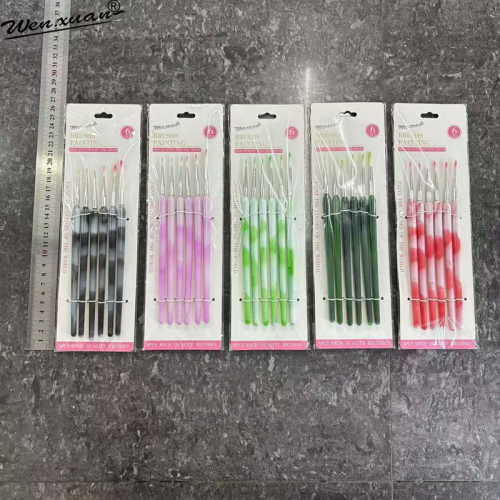 factory supply 6 pcs oil painting brush plastic rod nylon hair pigment pen acrylic gouache pen hook line pen pigment liner
