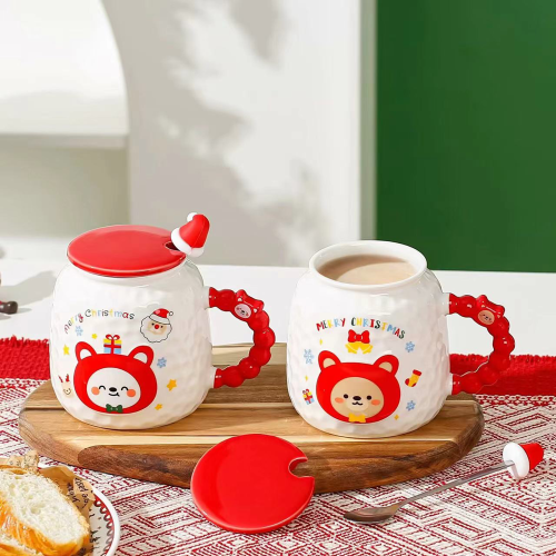 圣诞节杯子陶瓷马克杯带盖带勺子女生咖啡喝水情侣水杯大容量可爱