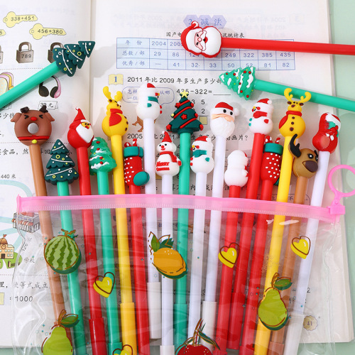 soft rubber christmas series gel pen 20 pcs suit cartoon stylish pen cute gift pen student prize pen black