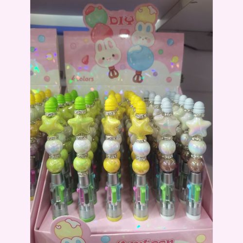 cute diy fun beaded pen creative mini four-color pen multi-color puzzle ornament children string beads ballpoint pen