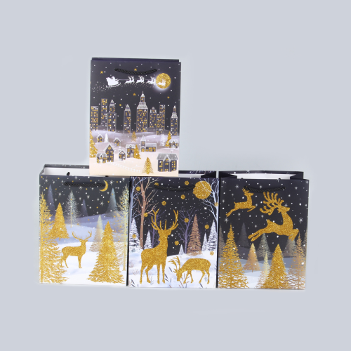 烫金圣诞风礼品袋纸袋多彩配色卡纸送礼手提袋礼物包装袋伴手礼袋