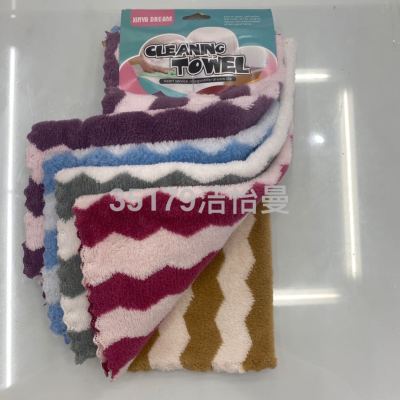 Large Wave Polyester Brocade Coral Fleece Square Towel Kitchen Rag Soft Absorbent Square Towel Home Daily Hand Towel 5 Pieces