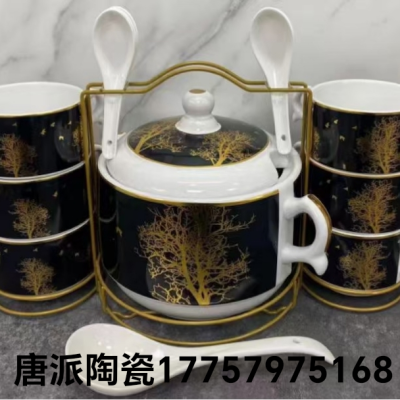 Jingdezhen Ceramic Soup Pot Set Double Ears with Lid Soup Pot Set Rice Noodle Pot Casserole Soup Pot