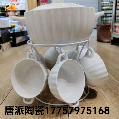 jingdezhen ceramic soup pot set double ears with lid ceramic soup pot with shelf ceramic soup bowl kitchenware supplies