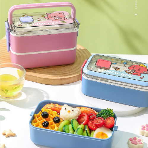 HZ269#塑料饭盒袋保温带盖午餐盒食品级盒子手提款卡通多层便当盒