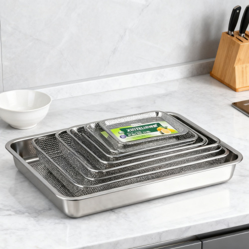 不锈钢冲孔长方盘炸串滤油盘商用油炸加厚沥水菜盘子密孔过滤漏盘