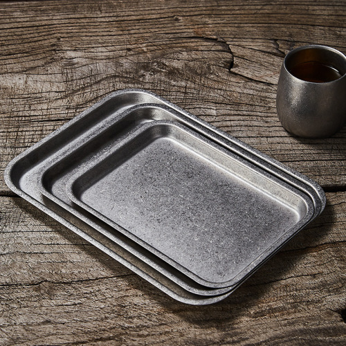 复古餐盘工业风不锈钢托盘长方形咖啡厅甜品蛋糕茶水杯小托盘收纳