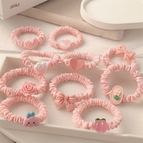 粉色少女可爱水蜜桃小肠发圈发绳高弹力爱心蝴蝶结橡皮筋头绳发饰