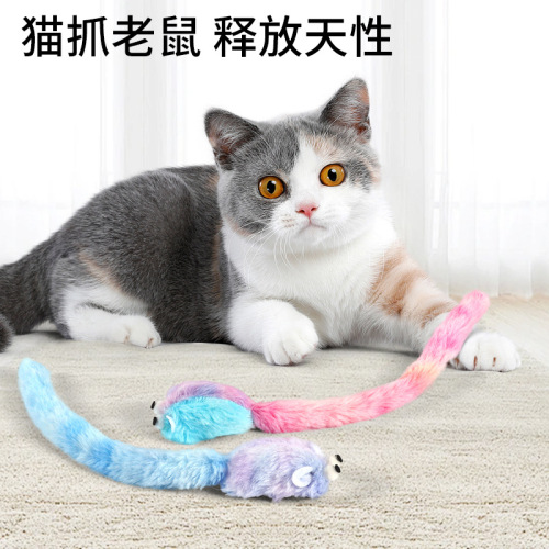 新款跨境猫玩具自嗨互动神器毛绒长尾老鼠猫咪玩具猫玩具