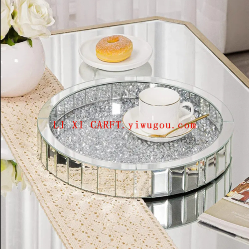 厂家直销可旋转式轻奢拼镜镜面亮钻化妆台收纳盒置物架桌面托盘