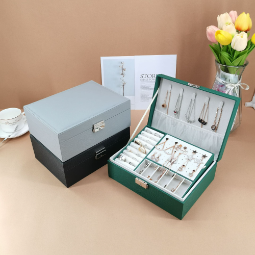 weituo black， gray and dark green 3 colors optional jewelry storage box dustproof pu leather in stock cross-border sold jewelry display box