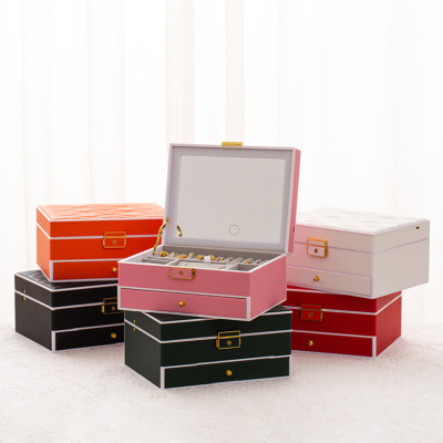 Jewelry Box PU Leather Jewelry Box Storage rge Capacity Drawer Ornament Jewelry Box High-End Jewelry Box Gift Wholesale