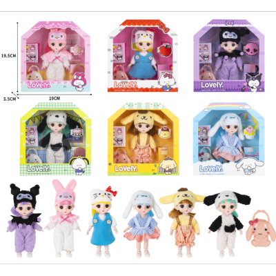 6-Inch Solid Body 13 Joint 3d Eye Sanrio Clow M Fashion Doll with Accessories 6 Mixed