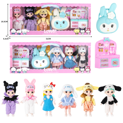 6-Inch Solid Body 13 Joint 3d Eye Sanrio Clow M Fashion Doll with Accessories (3 People)