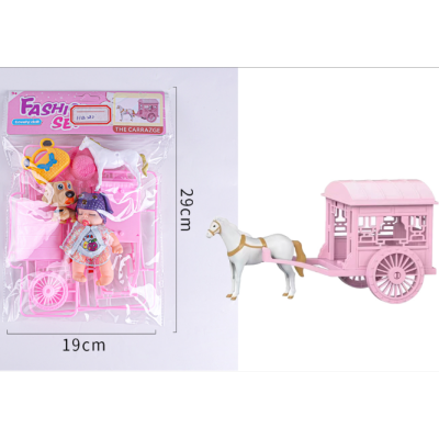 Play House Children Boys and Girls Toy Doll with Assembled Puzzle Horse Stroller Series