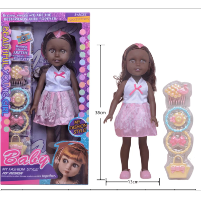 16-Inch Full Body Vinyl Material Black American 3D Eyeballs Girl Boxed Doll with Dress up Blister