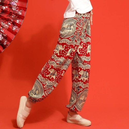 女装棉绸灯笼裤分裤薄款高腰大象裤带口袋98cm长防蚊裤云南专供款