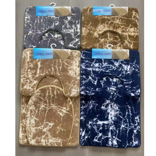 Microfiber Marbling Toilet 3-Piece Set Floor Mat Doormat Carpet Water-Absorbing Non-Slip Mat Microfiber Cotton Pad