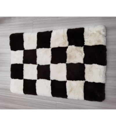 Imitation Rabbit Fur Two-Color Plaid Carpet Floor Mat Bay Window Blanket Living Room Blanket Bedside Blanket  Door Mat