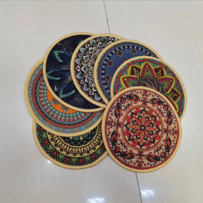 New round Ins Linen Printed Placemat Fine Hemp Printed Water-Absorbing Non-Slip Mat Coaster Mouse Pad Coasters