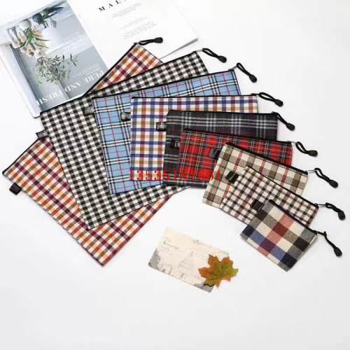 文件袋3011B8格仔布文件袋透明网格拉链袋试卷收纳袋小学生用文具