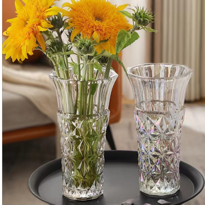 2023 New Light Luxury Crystal Transparent Glass Vase Wholesale Thickened Living Room and Hotel Decorative Ornaments Crafts