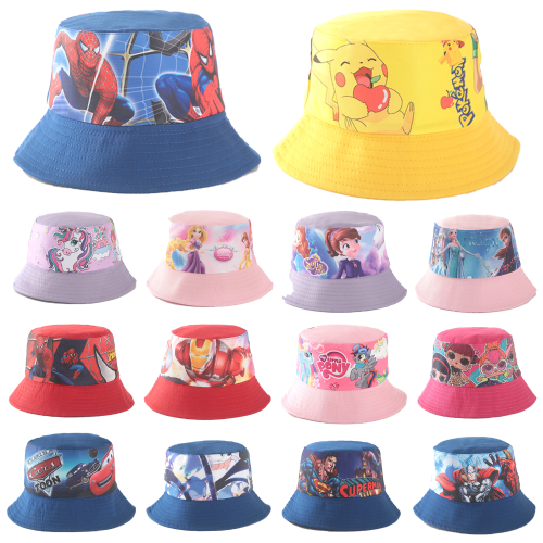 cross-border european and american children‘s creative cartoon cartoon pattern cotton double-sided bucket hat children‘s casual sun hat