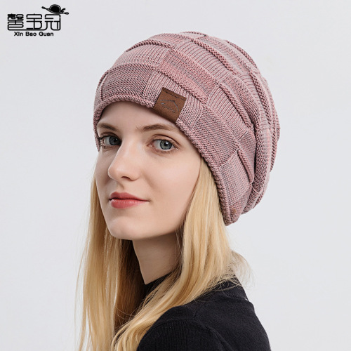 9875 autumn and winter fleece-lined mixed color all-matching woolen knitted hat warm fashion sleeve cap european and american winter girl‘s cap cross-border