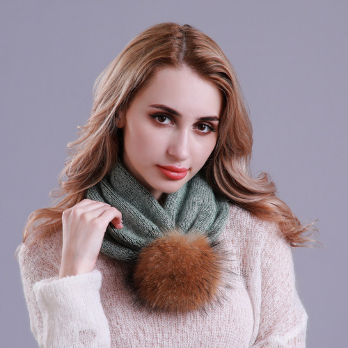 korean fashion women‘s wool multi-purpose scarf winter women‘s knitted hat raccoon fur ball double layer wool all-matching hat