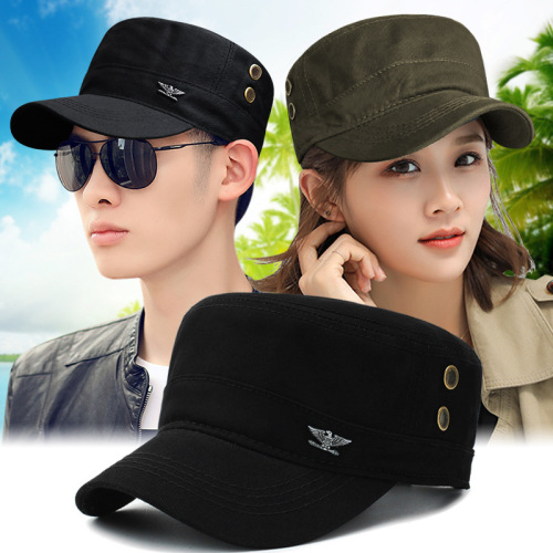 hat men‘s spring and autumn korean style breathable military cap outdoor simplicity casual hat sun protection for four seasons sun hat men‘s and women‘s flat-top cap