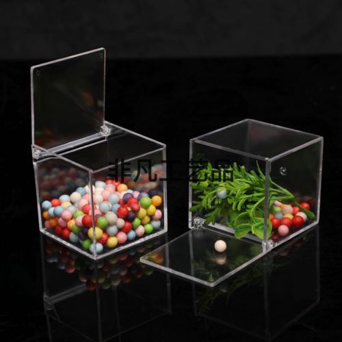 6cm Flip Transparent Plastic Wedding Candies Box Creative Video Packaging Box PS Square Jewelry Storage Box Small Box