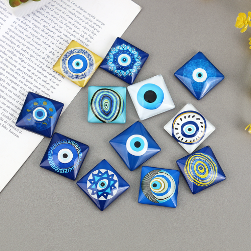 树脂彩色恶魔之眼吊坠DIY跨境复古土耳其眼睛钥匙扣配件方形贴片