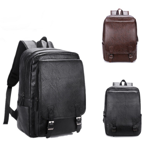 simple schoolbag men‘s large capacity backpack business leisure bag computer backpack pu leather travel bag