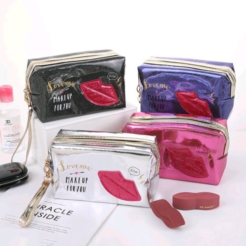 foreign trade laser red lips printed cosmetic bag cosmetics storage bag travel portable toiletry bag