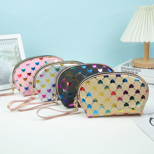 new colorful love pu cosmetic bag women‘s portable travel clutch wash bag storage bag