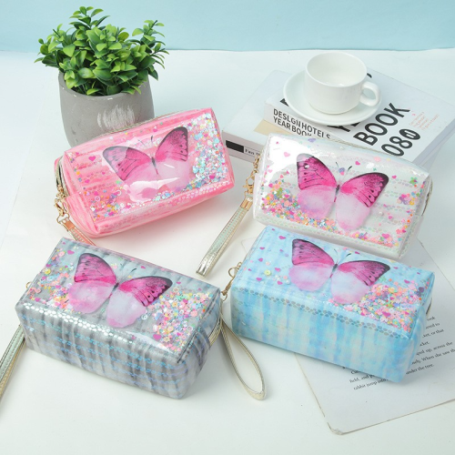 new butterfly quicksand cosmetic bag ins storage bag waterproof korean style washing bag women‘s bag