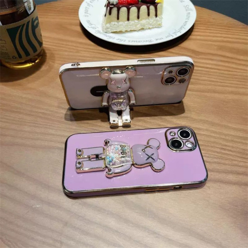 适用iPhone14Pro电镀手机壳立体旋转暴力熊珠子支架苹果13软保护