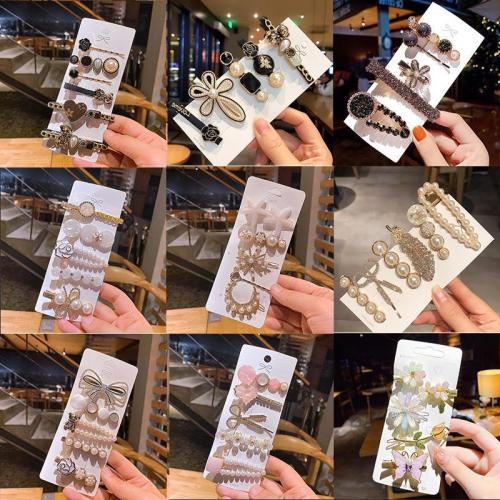 韩国东大门可爱羽毛6件套发夹套装高级感夹子小熊刘海边夹发卡