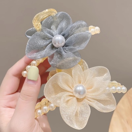 超仙珍珠花朵抓夹女后脑勺盘发夹子夏季新款鲨鱼夹韩式高级感发卡