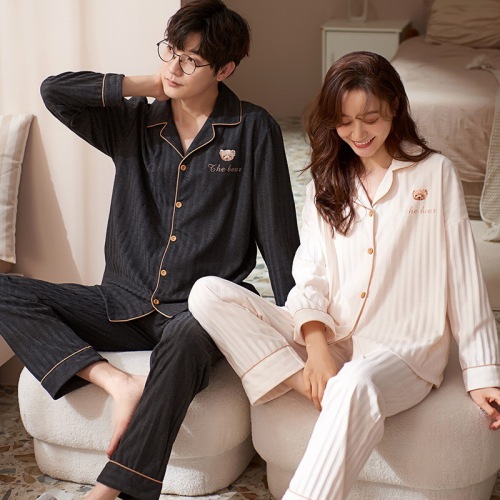 spring and autumn couple pajamas women‘s cotton long-sleeved korean cute cartoon outerwear men‘s autumn and winter homewear new