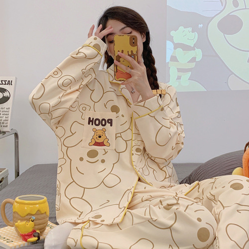 new pajamas women‘s autumn and winter lapel cardigan suit students sweet cute cartoon ladies‘ homewear can be worn outside