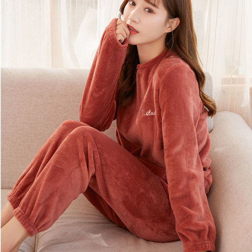 autumn and winter warm coral velvet pajamas suit fairy warm suit casual homewear can be worn outside loose lazy girl