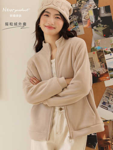 秋冬加厚加绒衣服女小香风外套保暖摇粒绒开衫外穿长袖上衣休闲衫