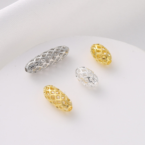 新品铜制椭圆网珠镂空铜制散珠diy手链项链隔珠厂家批发