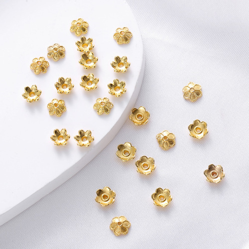 韩版电镀合金制六瓣花托金色DIY耳饰饰品配件手链隔片厂家批发