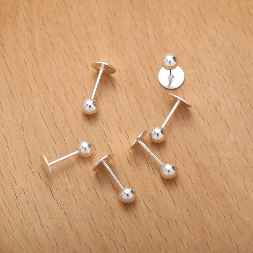 新品铜制螺丝平头针个性螺丝耳钉配件半成品空托耳钉银球耳钉批发