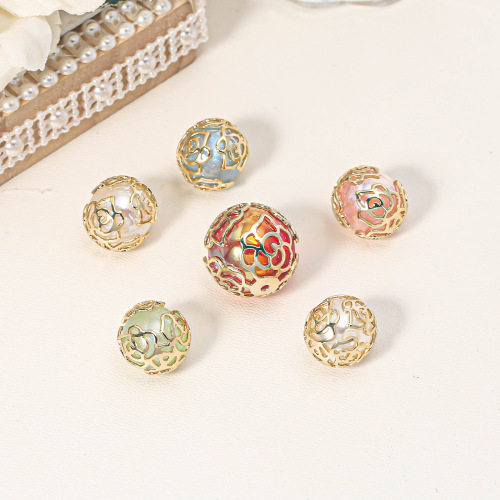 铜镀真金18K空心四叶草镂空半球花托保色diy圆珠饰品配件批发