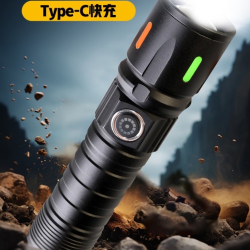 跨境白激光手电筒伸缩变焦远射高续航USB充电带输出手电筒